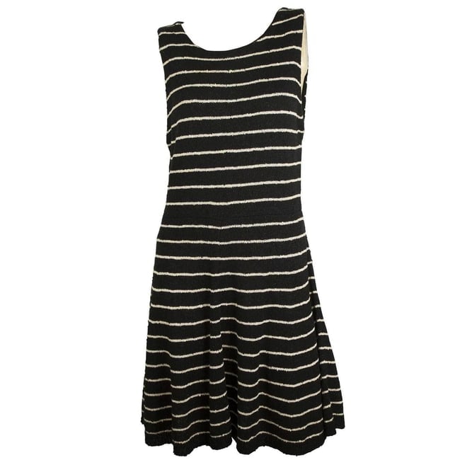 Alice + Olivia Black w. white Stripes Cotton Wool Skater Style Knit Dress sz L - 5