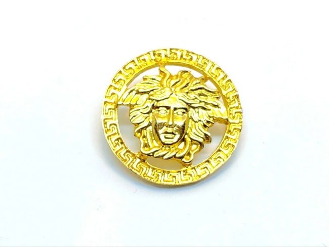 Versace Vintage Medusa Head 2 M Shank Buttons with Rim Meander Greek Key Border - 5