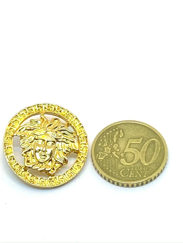 Versace Vintage Medusa Head 2 M Shank Buttons with Rim Meander Greek Key Border - 6