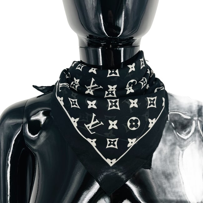 Louis Vuitton Black Monogram 100% Silk Scarf - 2