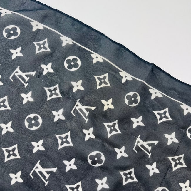 Louis Vuitton Black Monogram 100% Silk Scarf - 7