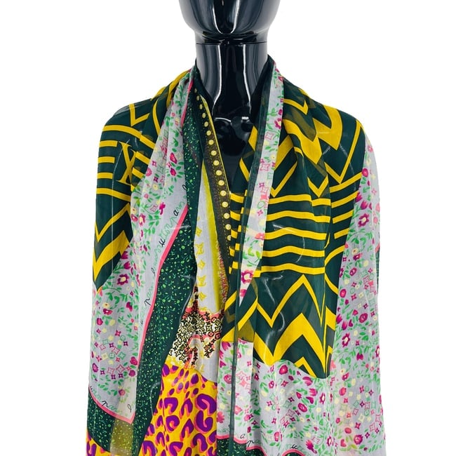 Louis Vuitton Green Printed 100% Silk Scarf - 2