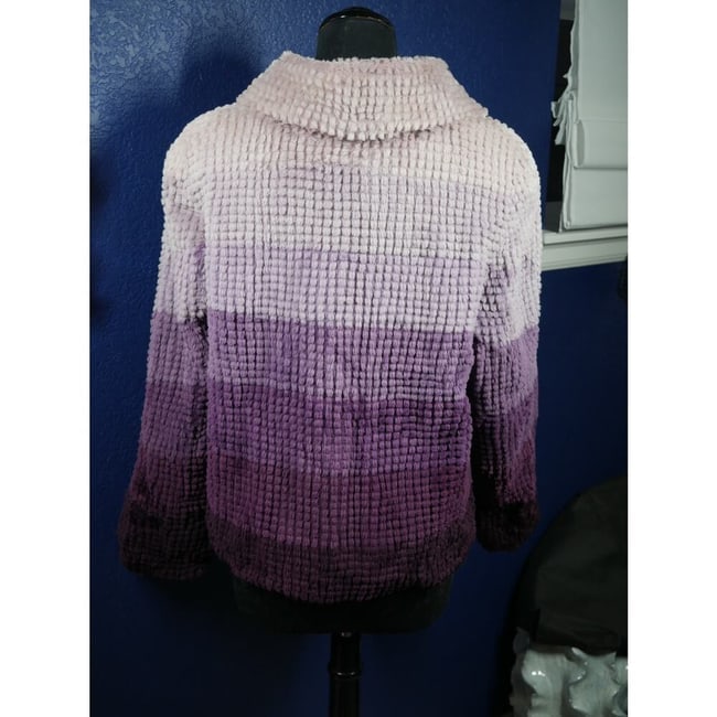 Gorgeous Designer Ombre Purple Check Sheared Beaver Fur Coat Jacket - 3