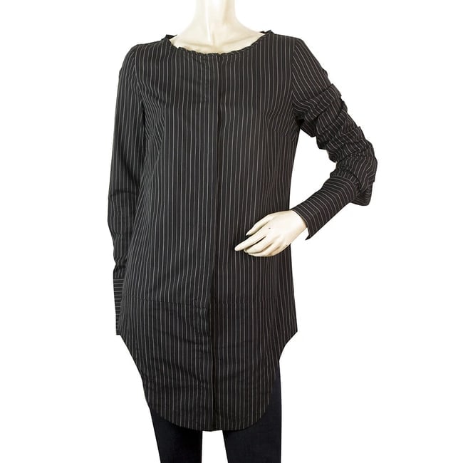 Dondup Black White Stripes Long Button Shirt Long Sleeves Collarless Top sz 42: Title:Dondup Black White Stripes Long Button Shirt Long Sleeves Collarless Top sz 42 Description:Dondup Black White Stripes Long Button Shirt Long Sleeves Collarless Top sz 42 This black Dondup top