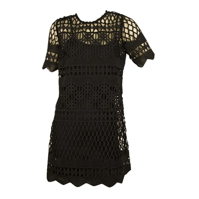 Kendall + Kylie Black Perforated Mini Length Short Sleeves dress Sz S - 6