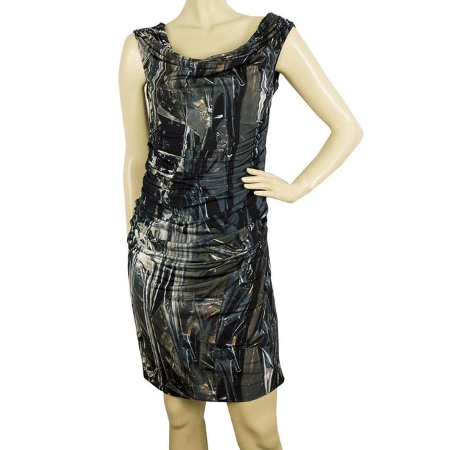 Helmut Lang Blue Gray Sleeveless Draped Open Back Bodycon Mini Dress size 10 (1 of 5)