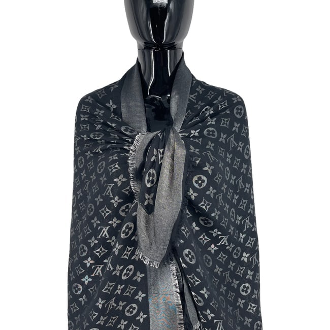 Louis Vuitton Black Reversible Silk Wool Scarf - 2