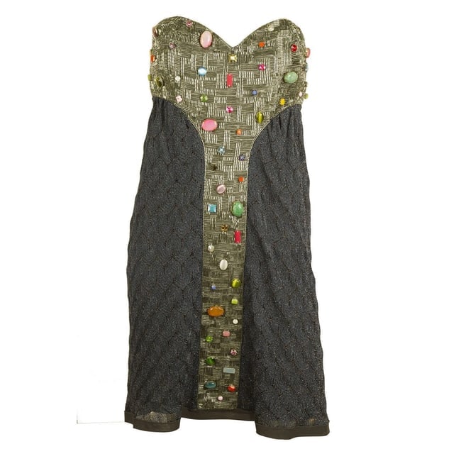 Missoni Blue Gray knitted Strapless miniembellished beaded dress IT size 44 - 6