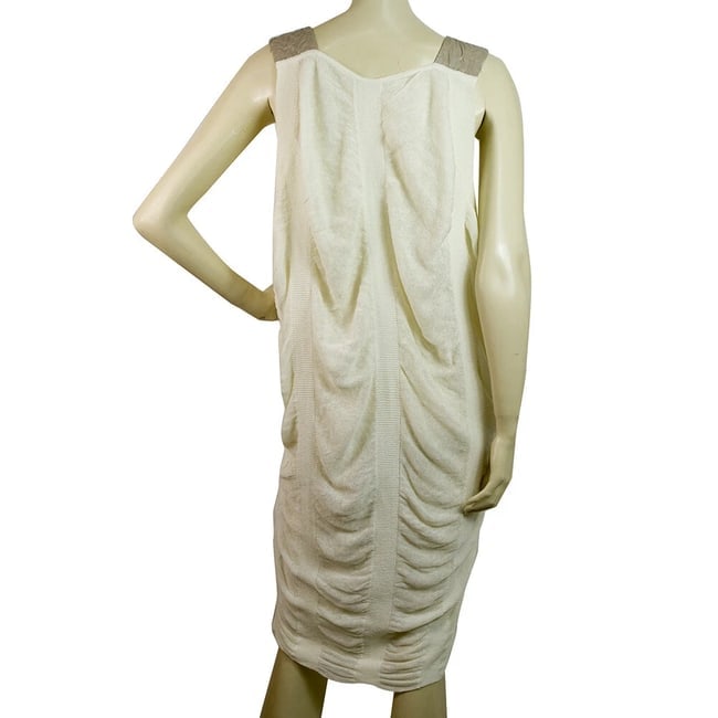 Iceberg Cream Linen Beige Straps Draped Knee Length Midi Dress size 44 / M - 2