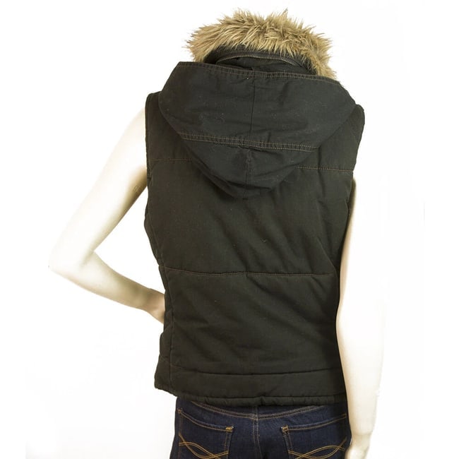 Polo Jeans Ralph Lauren Zipper Front Sleeveless Vest Jacket Faux Fur Hood size M - 2