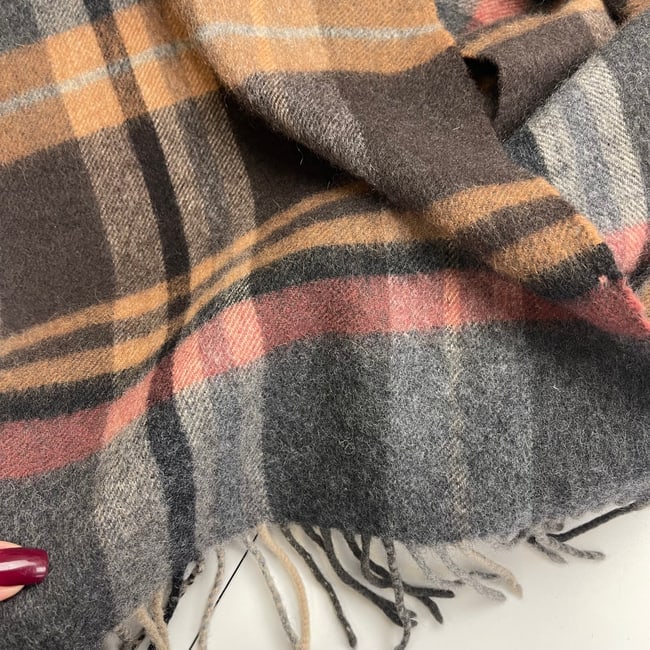 Barbour Brown Plaid 100% Wool Scarf - 6