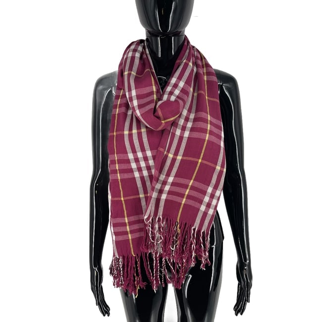 Burberry Purple Plaid 100% Wool Scarf - 4