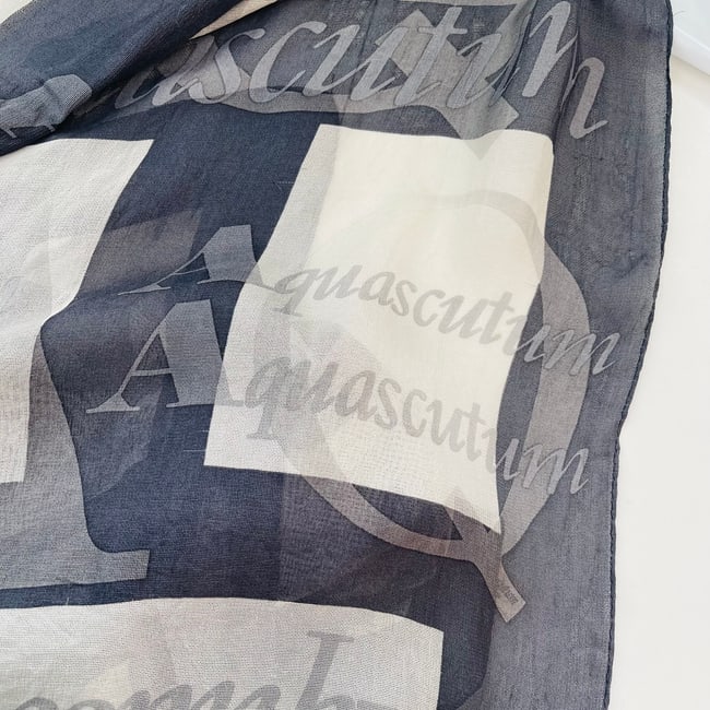 Aquascutum Blue & Beige Printed 100% Silk Scarf - 5