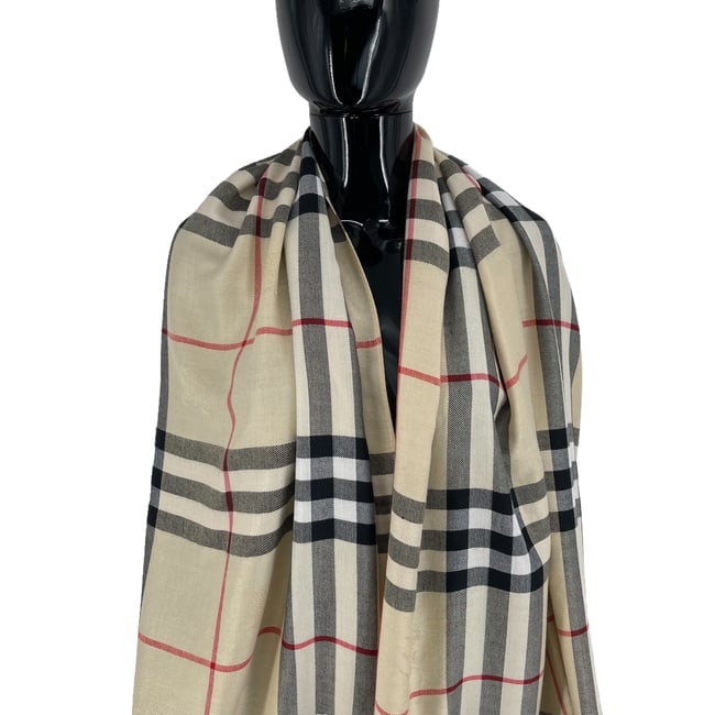 Burberry Beige Plaid 100% Cashmere Scarf - 2
