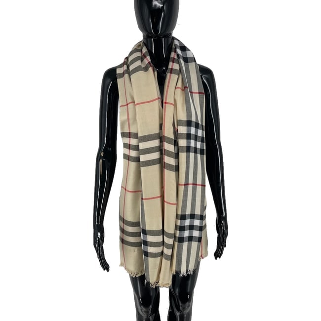 Burberry Beige Plaid 100% Cashmere Scarf - 3