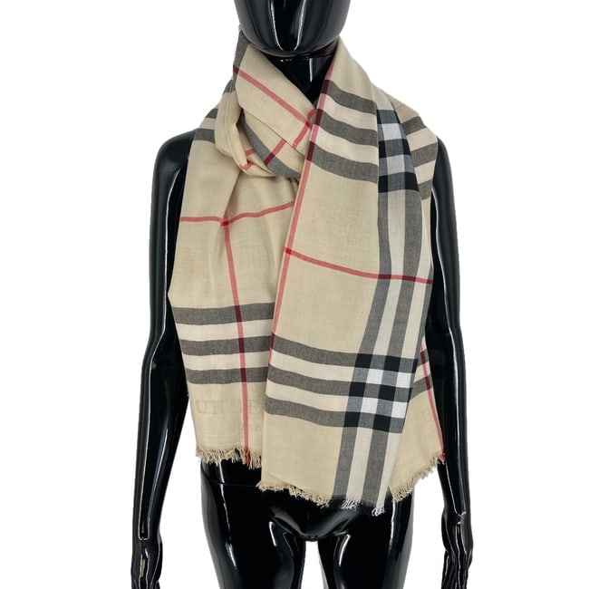 Burberry Beige Plaid 100% Cashmere Scarf - 4