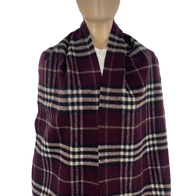 Burberry Dark Purple Plaid 100% Wool Scarf - 2