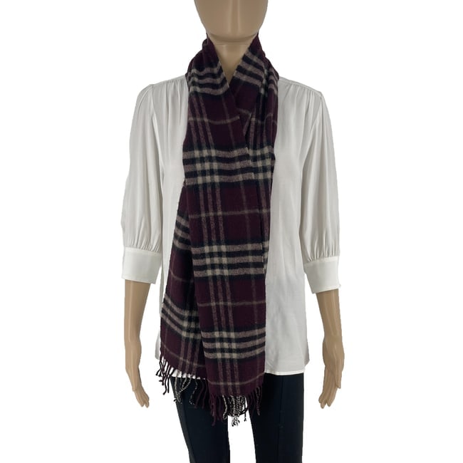 Burberry Dark Purple Plaid 100% Wool Scarf - 3