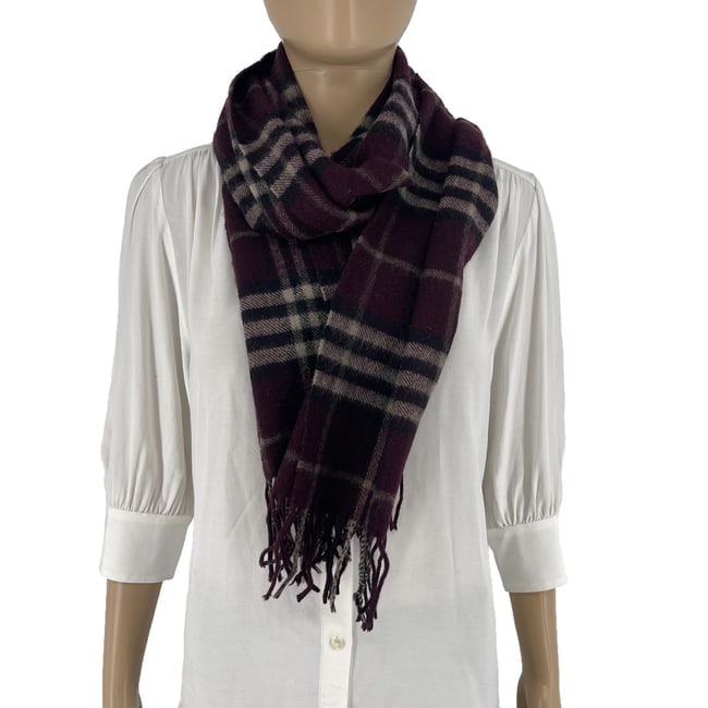 Burberry Dark Purple Plaid 100% Wool Scarf - 4