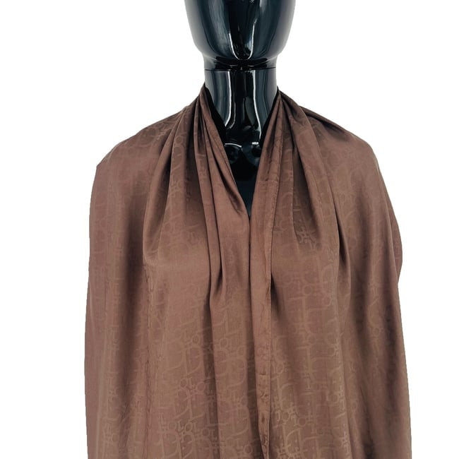 Christian Dior Brown Monogram Wool Silk Scarf - 2