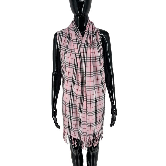 Burberry Pink Plaid 100% Cashmere Scarf - 3