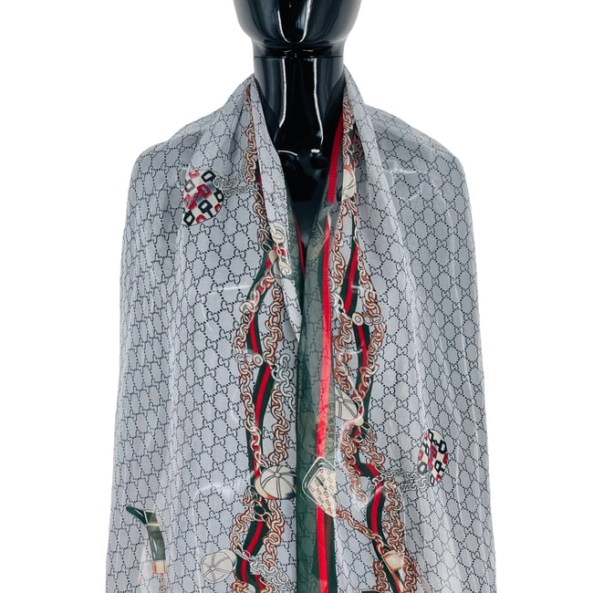 Gucci Grey Printed 100% Silk Scarf - 2