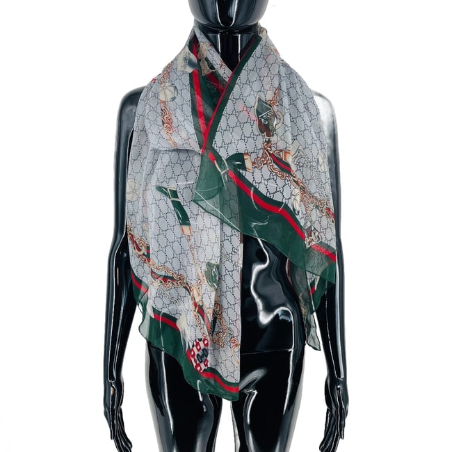Gucci Grey Printed 100% Silk Scarf - 4