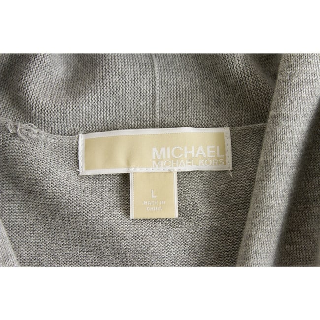 Michael by Michael Kors Gray Cotton Knit Long Open Front Cardigan Cardi sz L - 3