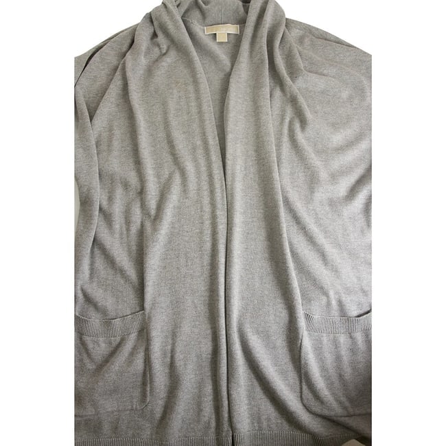 Michael by Michael Kors Gray Cotton Knit Long Open Front Cardigan Cardi sz L - 5