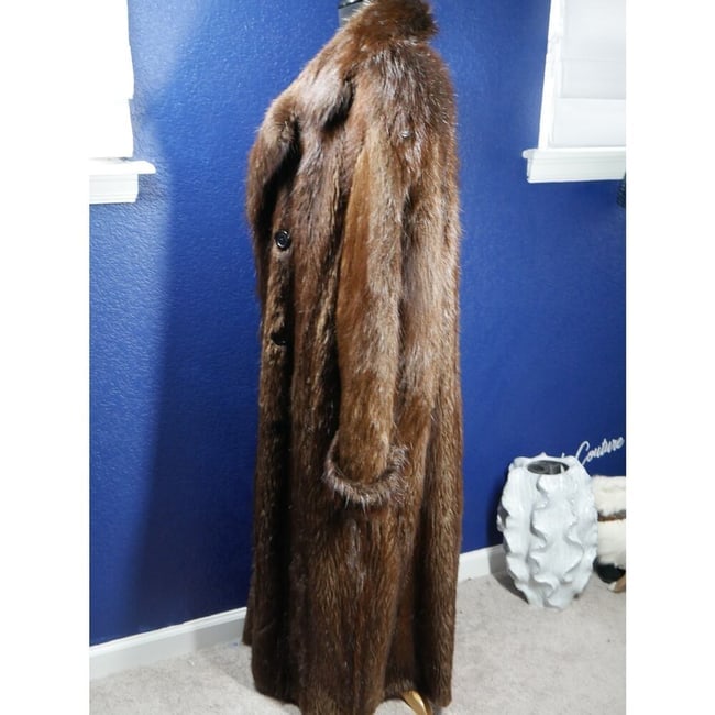 Amazing Men's Full Length Long Hair Beaver Fur Coat 50 - 2