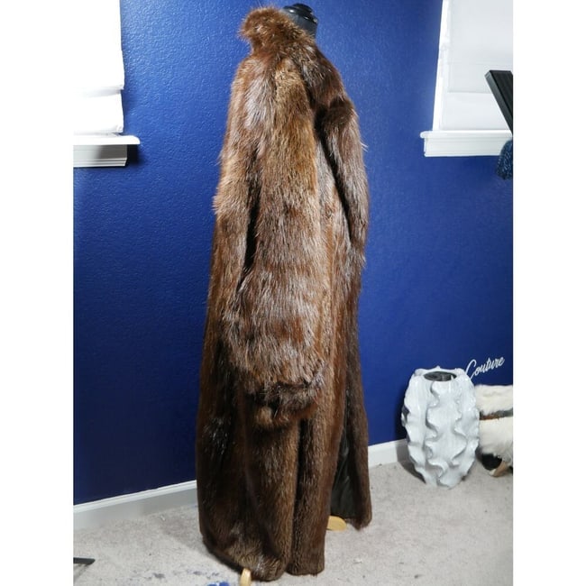 Amazing Men's Full Length Long Hair Beaver Fur Coat 50 - 4