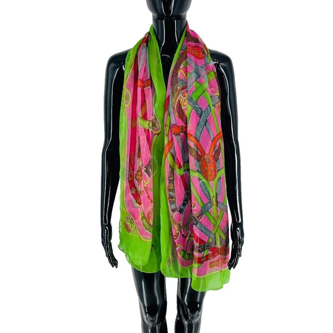 Hermes Green Printed 100% Silk Scarf - 3