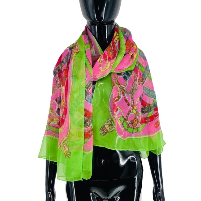 Hermes Green Printed 100% Silk Scarf - 4