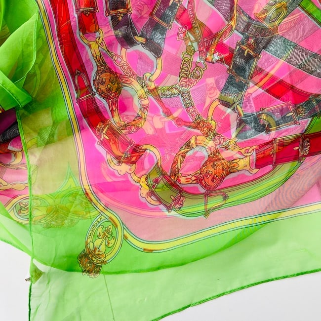 Hermes Green Printed 100% Silk Scarf - 5