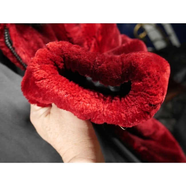 Gorgeous Scarlet Red Ombre Sheared Beaver & Black Fox Hooded Fur Coat Jacket - 7