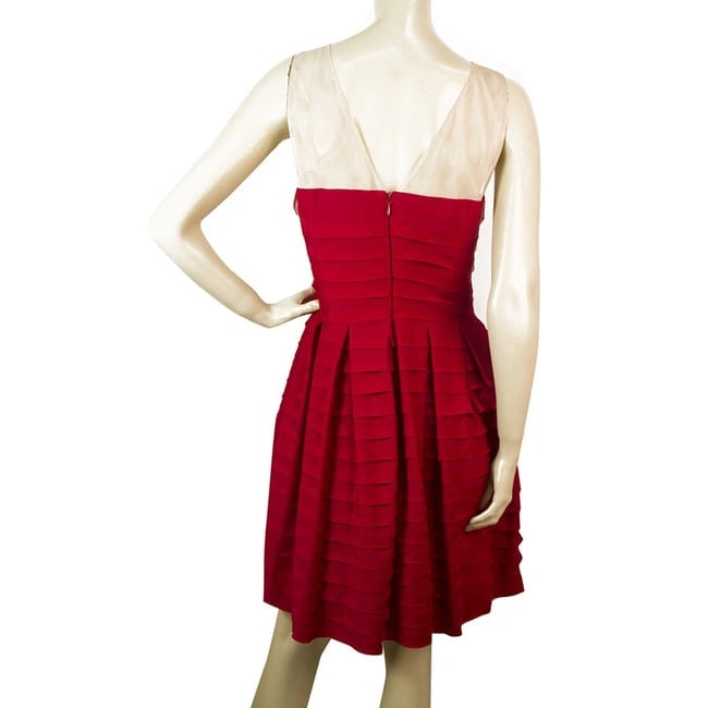BCBG MaxAzria Red Ruffled Beaded Neckline Mini Length Dress size S - 2