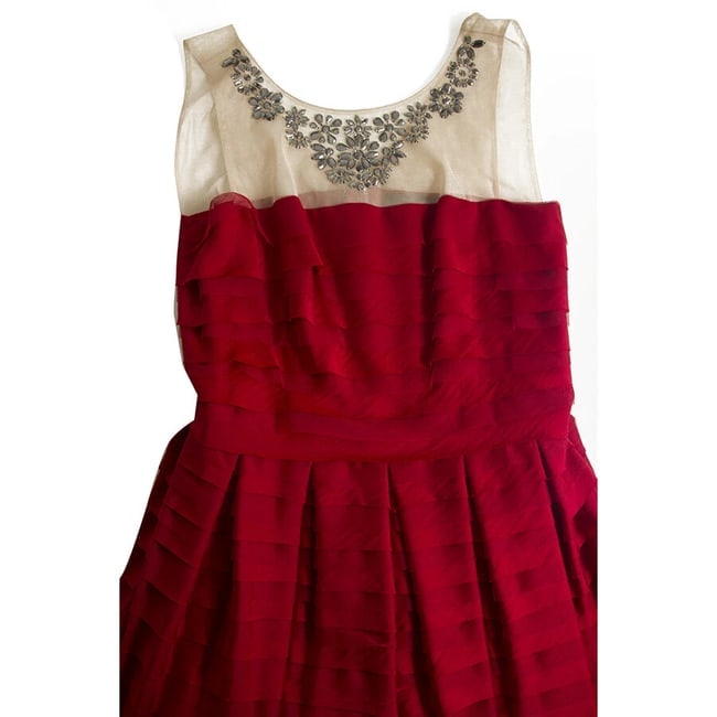 BCBG MaxAzria Red Ruffled Beaded Neckline Mini Length Dress size S - 4