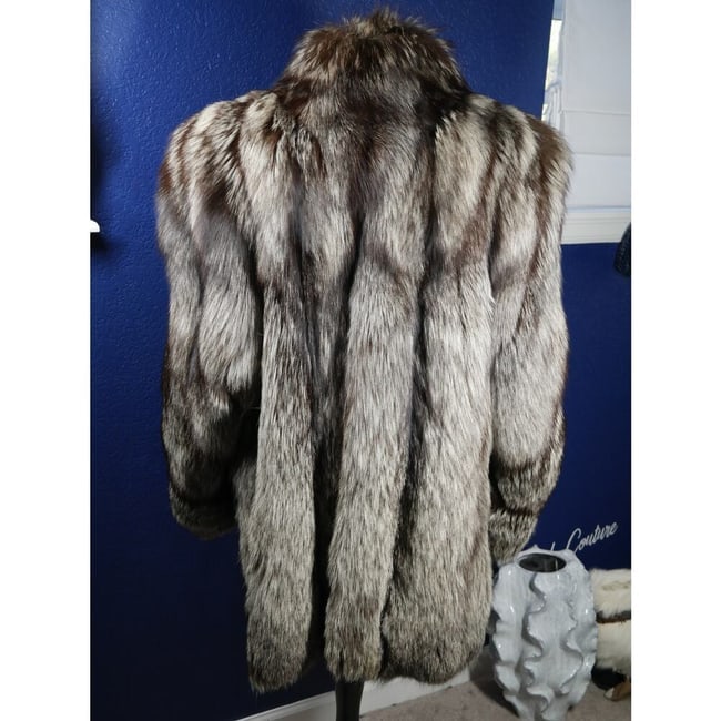 Stunning Silver Fox Fur Stroller Coat Jacket w/ Spiral dolman sleeves! XL PLUS - 3