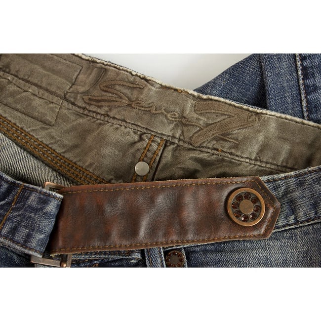 Seven 7 Blue Jeans Denim Washed Trousers Pants w. Leather Details Crystals sz 30 - 3