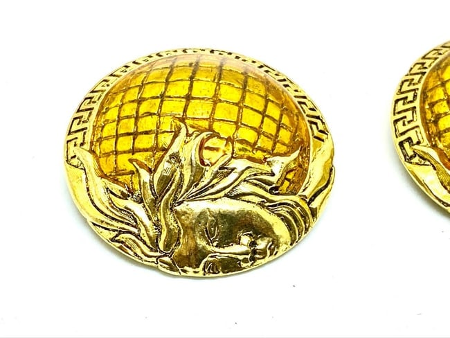 Versace Vintage Half Medusa Head Shank Dome Button with Mustard color lacquer - 2