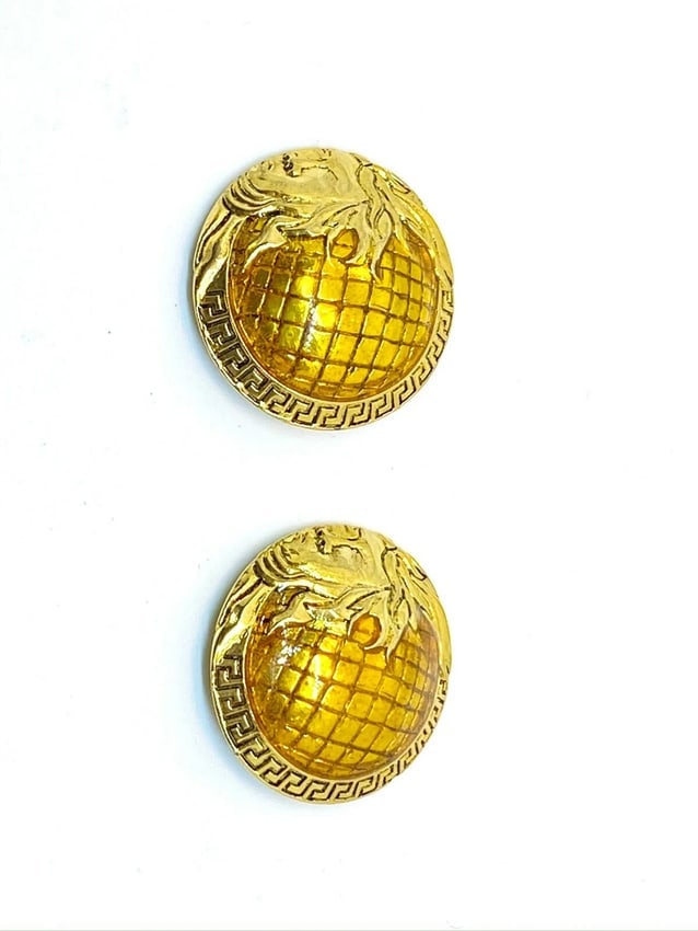 Versace Vintage Half Medusa Head Shank Dome Button with Mustard color lacquer - 3