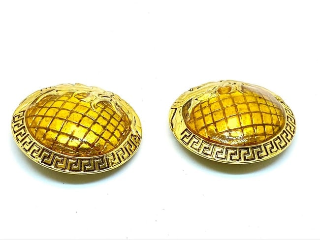 Versace Vintage Half Medusa Head Shank Dome Button with Mustard color lacquer - 5