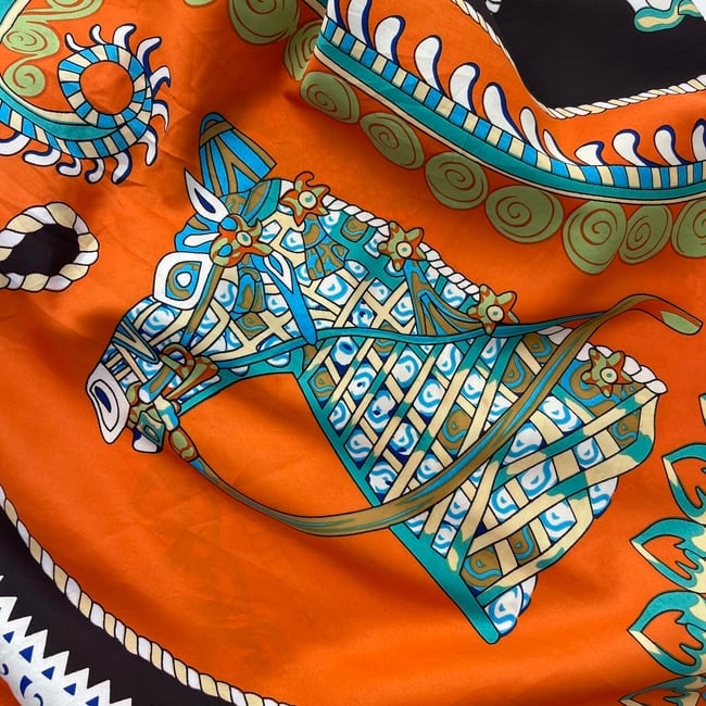 Hermes Orange Printed 100% Silk Scarf - 5