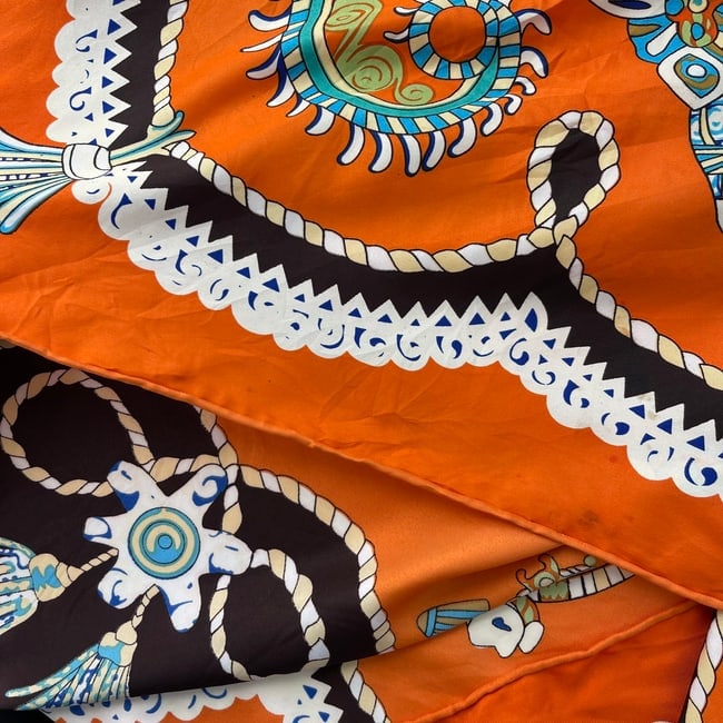 Hermes Orange Printed 100% Silk Scarf - 8