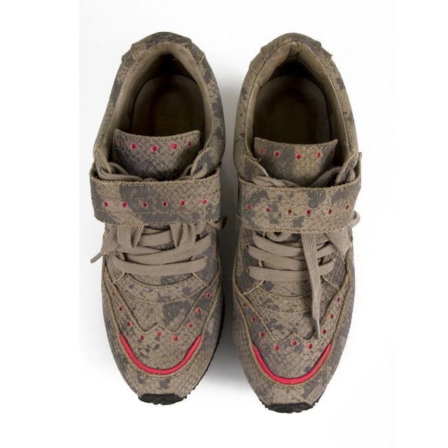 Ash Gray Leather Snakeskin Pattern Pink Trim Sneakers Wedge Trainers Shoes 40 - 2