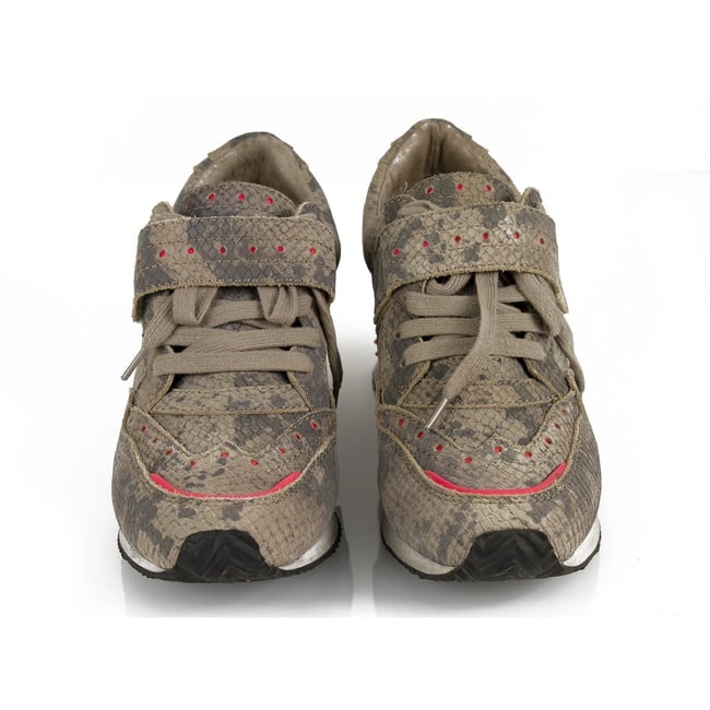 Ash Gray Leather Snakeskin Pattern Pink Trim Sneakers Wedge Trainers Shoes 40 - 4