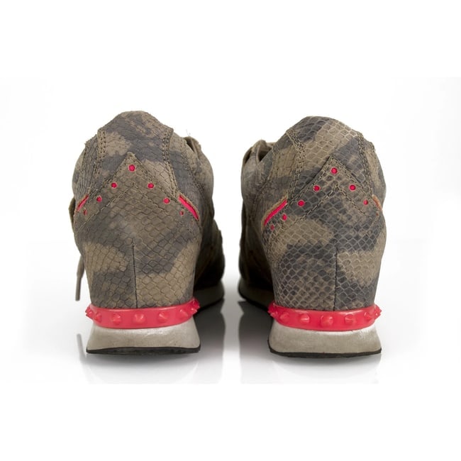 Ash Gray Leather Snakeskin Pattern Pink Trim Sneakers Wedge Trainers Shoes 40 - 5