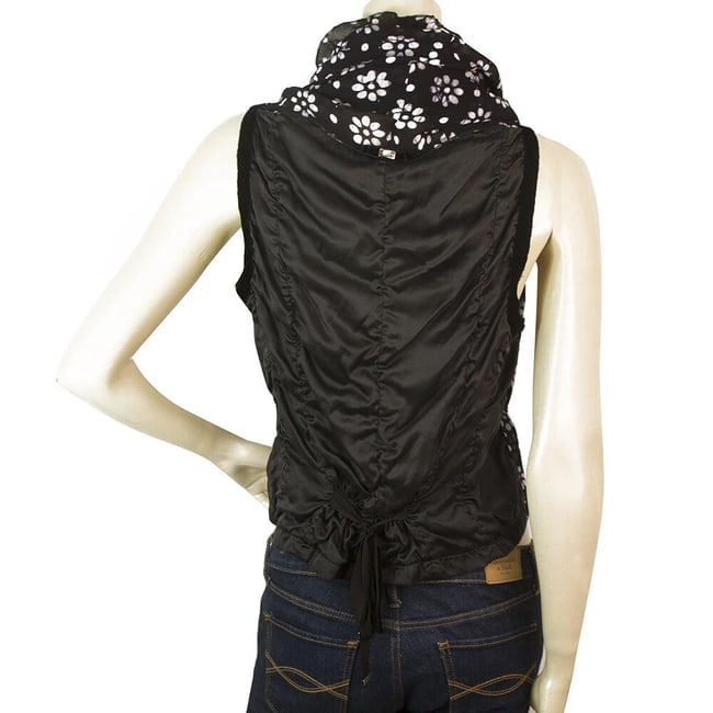 High Black & White Daisies Flowers Wrap Waterfall Front Vest Gillet Top size 44 - 2