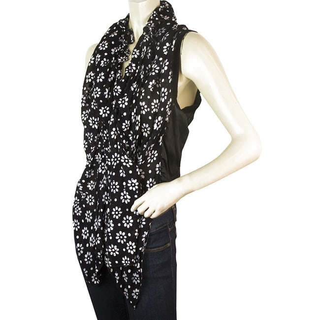 High Black & White Daisies Flowers Wrap Waterfall Front Vest Gillet Top size 44 - 3
