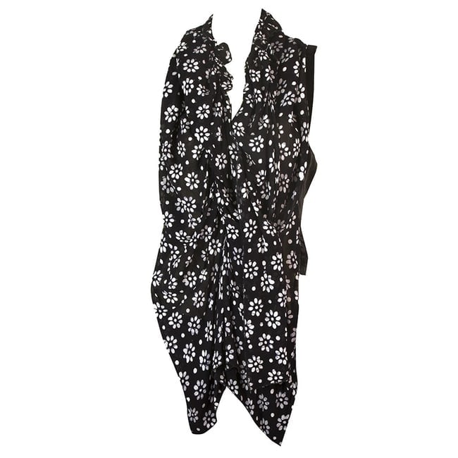 High Black & White Daisies Flowers Wrap Waterfall Front Vest Gillet Top size 44 - 7